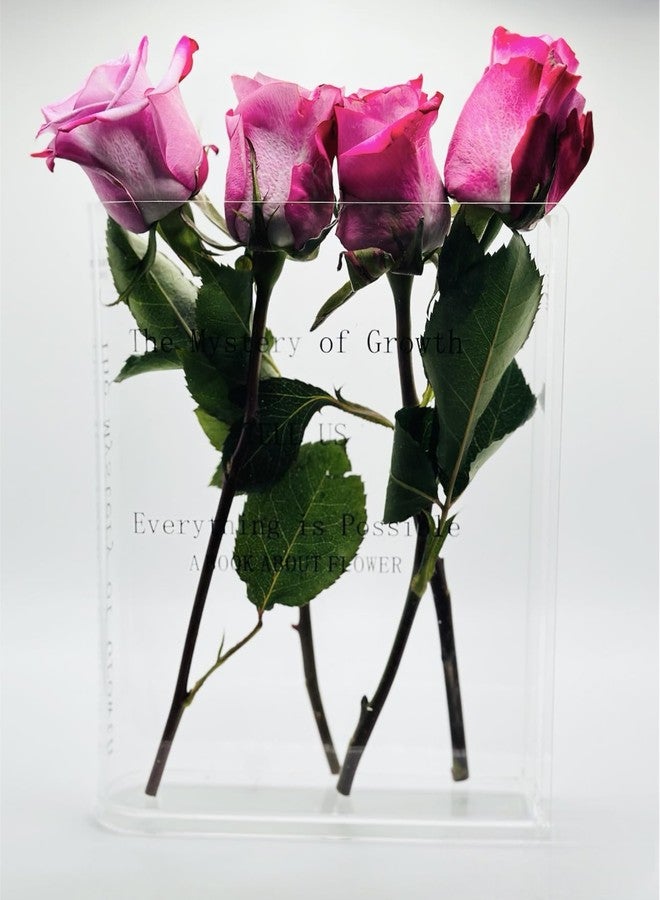 CZ Grain Bookend Clear Flower Vase, Cute Shelf Decor for Cut Flowers - Vases for Home Office Decor, A Book About Flowers - Image 1